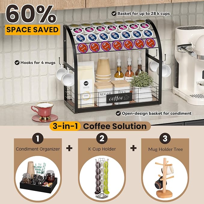 Metal K Cup Holder, 2 Tier Coffee Bar Organizer - Image 2