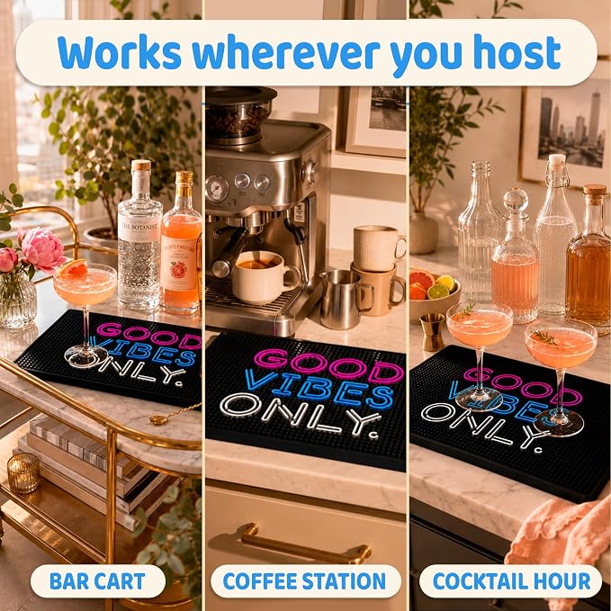 Good Vibes Only Bar Mat – Heavy Duty 18"x12" Rubber Bar Mats - Image 5