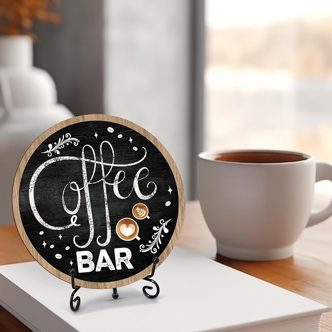 Coffee Bar Sign, 6-Inch Round Wooden Plaque - Image 3