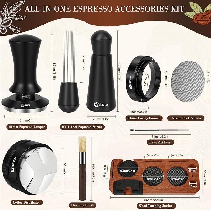 Y-Step 8 Pcs Espresso Accessories Kit, 51mm Espresso Tamper Kit Espresso Tools - Image 2