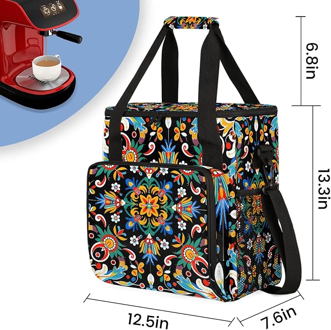 Mexican Boho Flower Floral Coffee Maker Carring Bag, Large Insulated Storage - Image 2