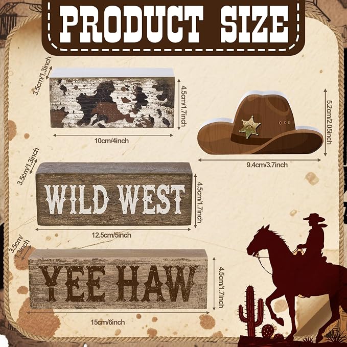 Yuntau 4 Pcs Western Tiered Tray Decorations Set Cowboy Hat Stack Block Signs - Image 2