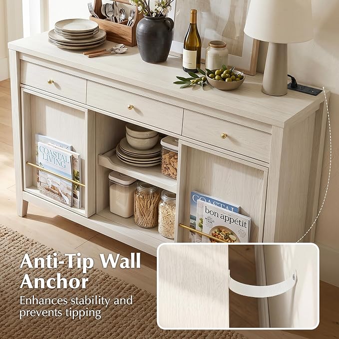 Buffet Cabinet with Storage, Modern Sideboard Cabinet with 3 Drawers, 2 Sliding - Image 7
