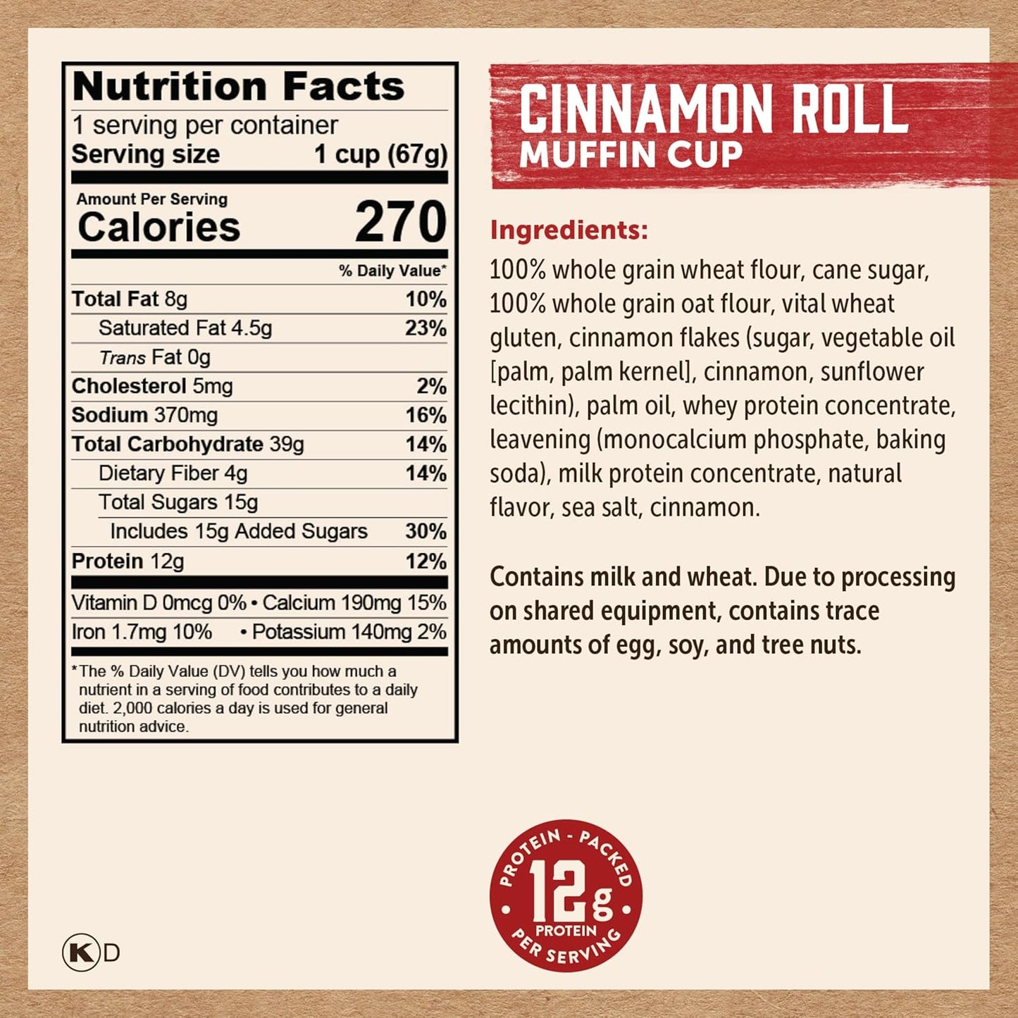 Kodiak Cakes Minute Muffins, Cinnamon Roll, 2.36 Oz (Pack of 12)