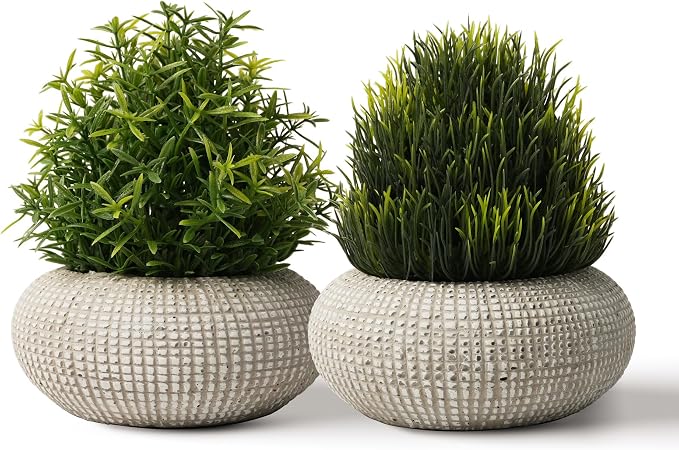 2 Pack Small Fake Plants in Cement Planter by Decorateyouridealhomewithease