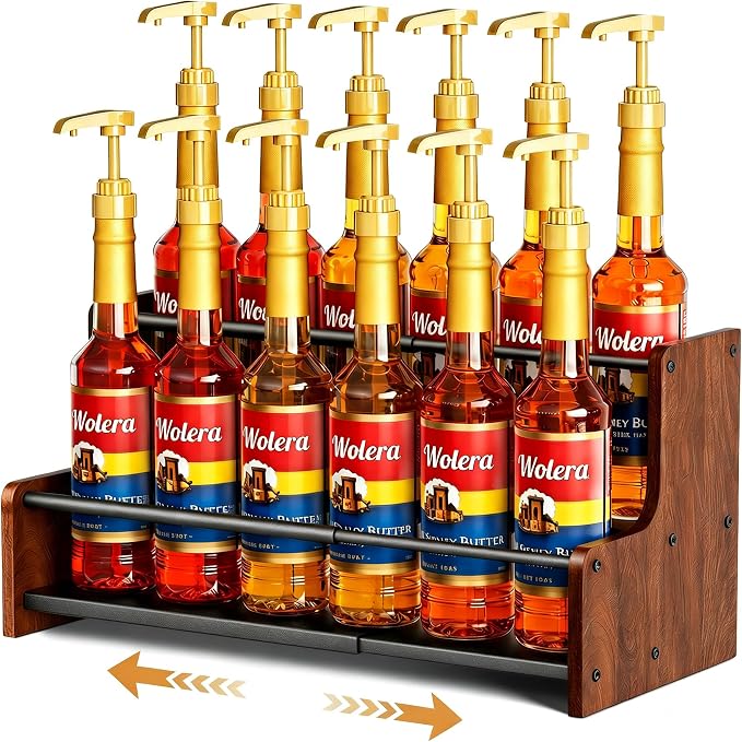 2-Tier Expandable Coffee Syrup Organizer – Countertop Rack Holds 8 to 12 Syrup by Unknown
