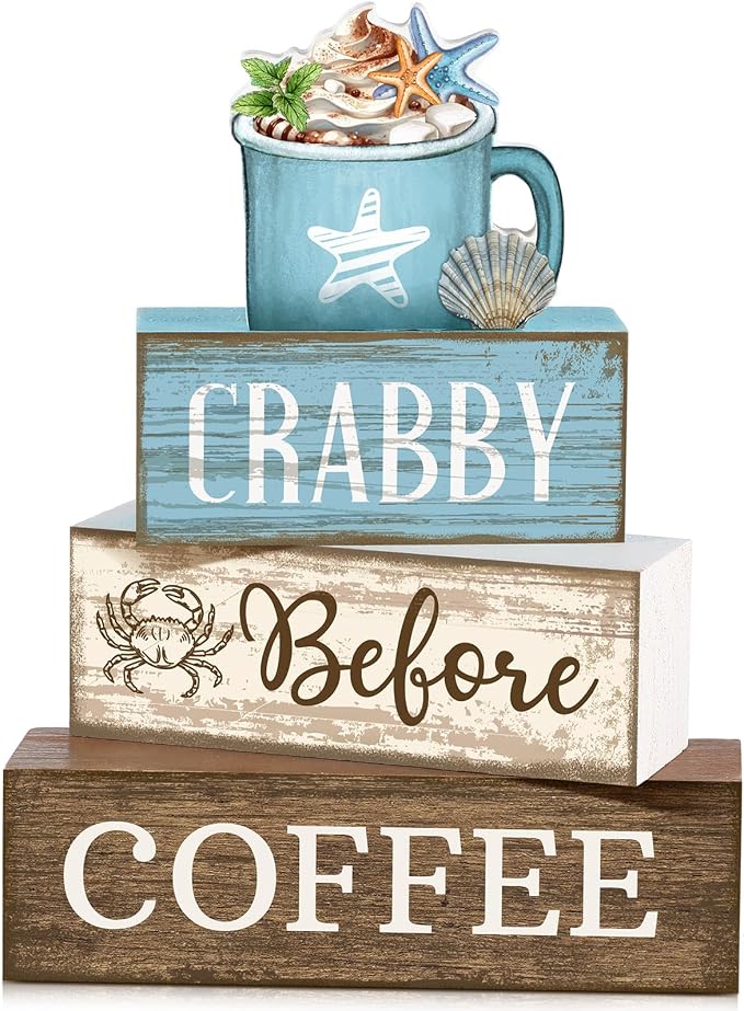 Lineshading 4 Pcs Summer Table Decorations Wooden Beach Coffee Decor Summer by Lineshading