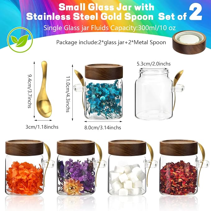 10 oz Glass Jars Set of 2, Spice Jar Round Storage Canister - Image 2