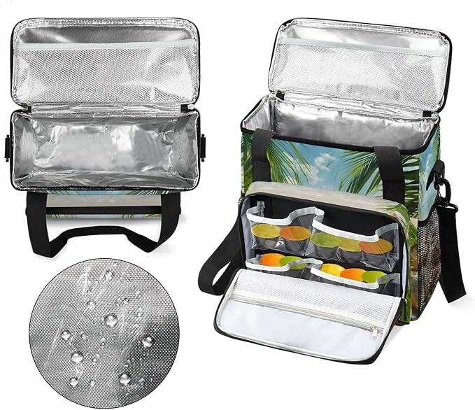 Ocean Beach Seashell Palm Tree Coffee Maker Carring Bag, Large Insulated - Image 3