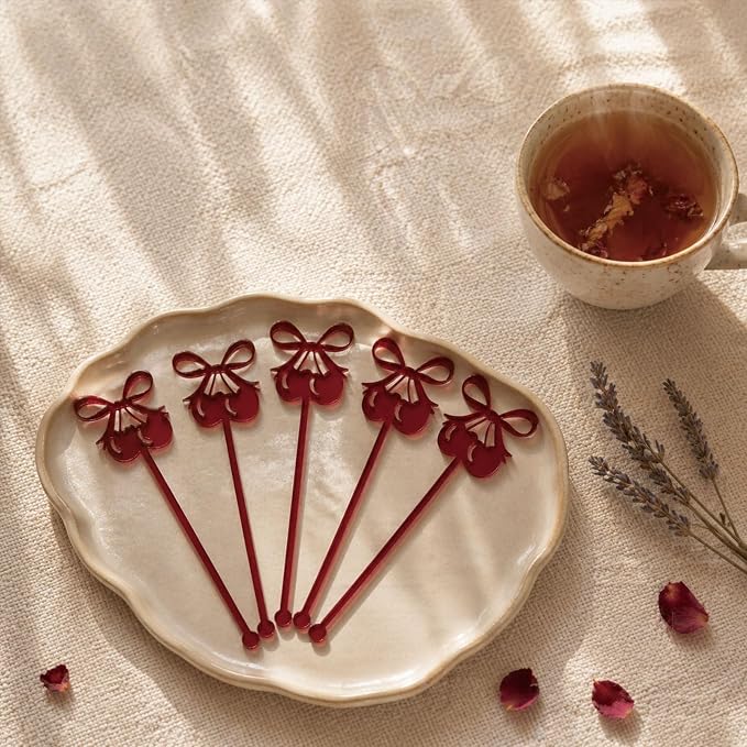 30 PCS 6 Inch Mirror Red Bow Cherry Drink Stirrers, Acrylic Swizzle Sticks - Image 6
