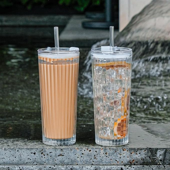 20oz Glass Tumblers with Lids and Straws - Image 5