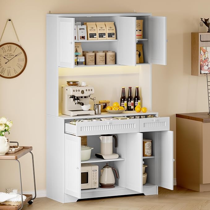 BORNOON Pantry Cabinet with Charging Station and Light, Tall Kitchen Pantry - Image 3