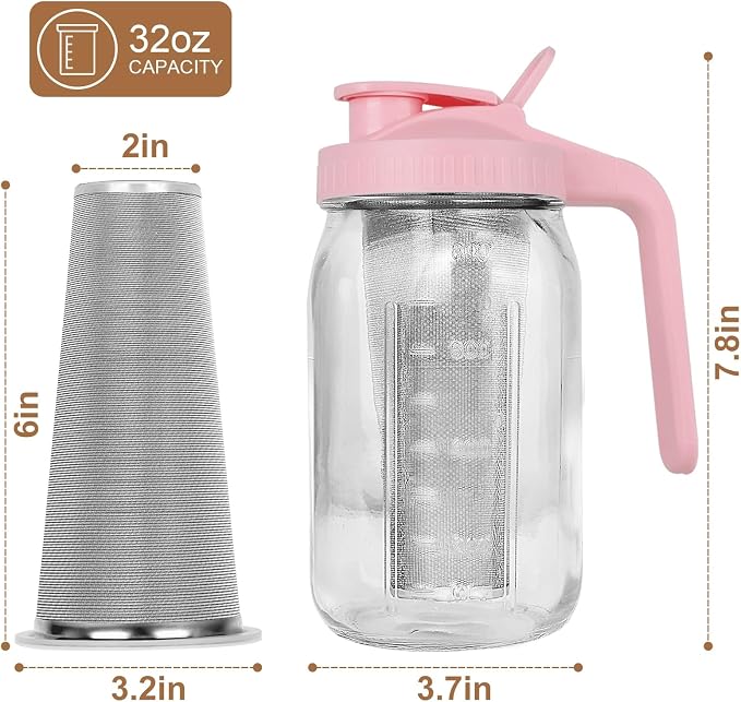Cold Brew Coffee Maker, 32 oz Mason Jar Pitcher - Image 6