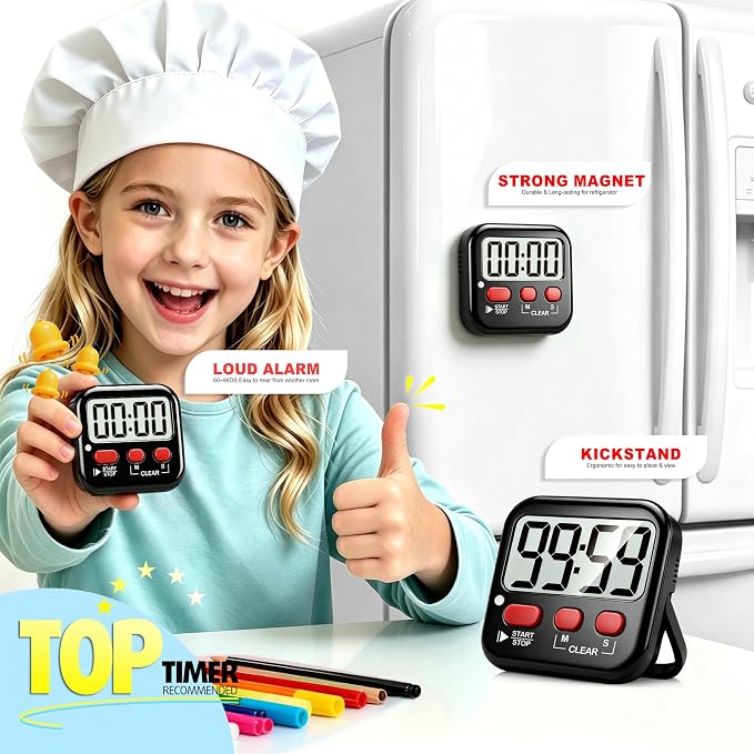 Antonki 2 Pack Digital Timer for Kids, Magnetic Countdown Kitchen Timers for - Image 3