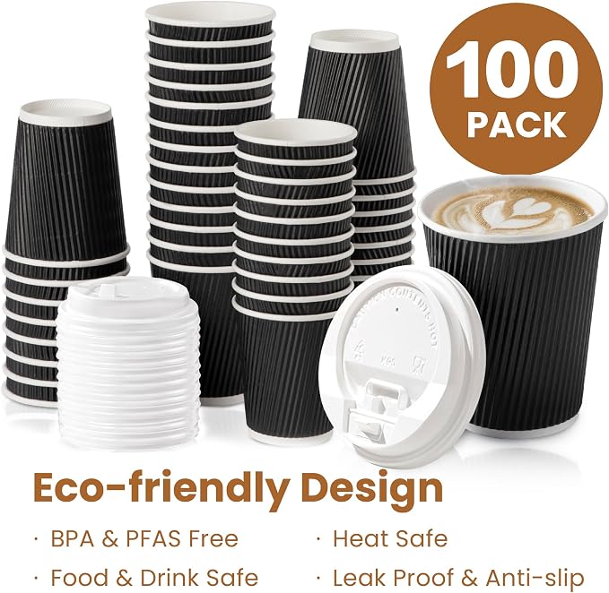 Fit Meal Prep 100 Pack 12 oz Black Disposable Coffee Cups - Image 4