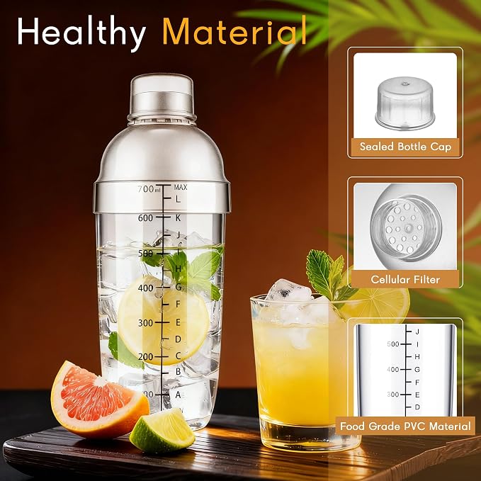 Plastic Cocktail Shaker with Measuring Scale 24oz, Leak-Proof & - Image 2