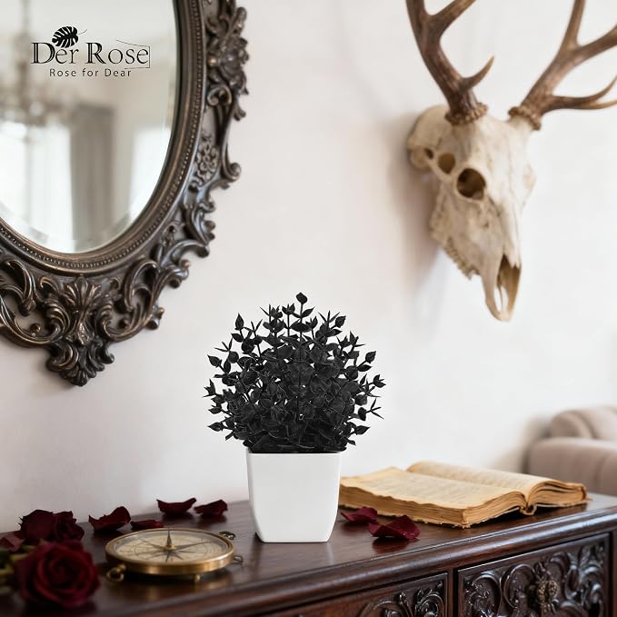 Der Rose 2 Pack Small Black Fake Plants Mini Artificial Potted Plants - Image 4