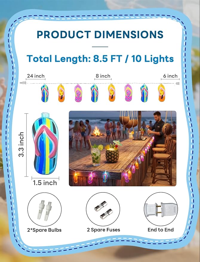 Abeja Summer Slipper String Lights, 8.5Ft Outdoor Hawaiian Tropical Decoration - Image 2