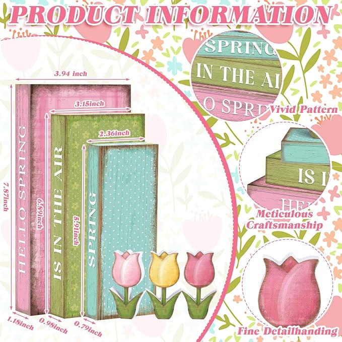 Amyhill 6 Pcs Spring Table Decor, Wooden Pastel Tulip Flower Signs, Decorative - Image 3