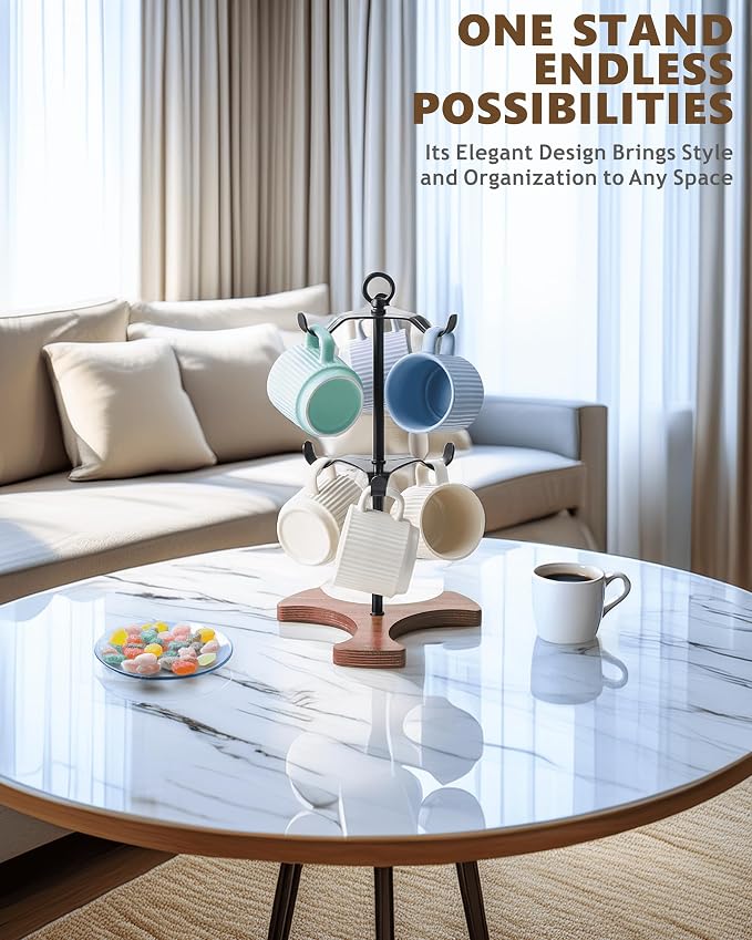 Mug Holder Tree for Countertop | 2-Tier Coffee Cup Stand & Rack Holds 6 Large - Image 6