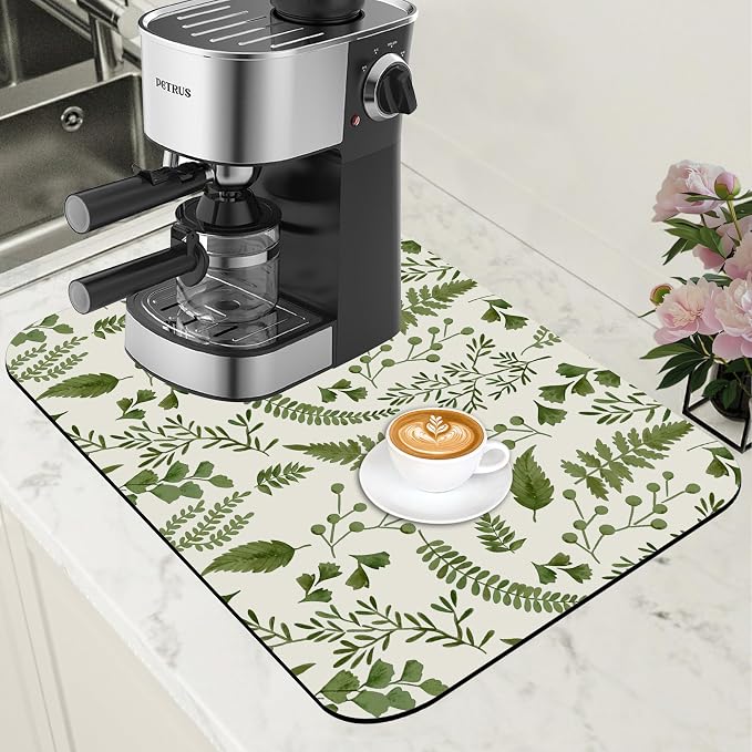 Green Leaf Coffee Mat Herb Dish Drying Mat by Unknown