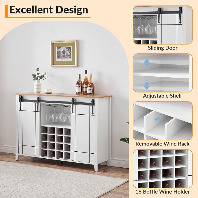 Bar Cabinet, Farmhouse Storage Cabinet Cupboard Table - Image 3
