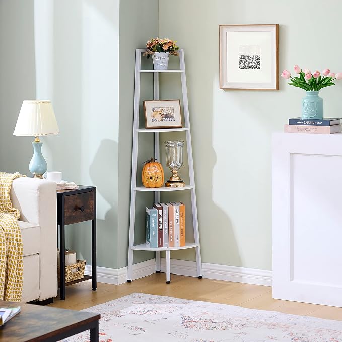 Hoctieon Corner Shelf, 4-Tier Corner Bookshelf, Rustic Corner Ladder Shelf - Image 9