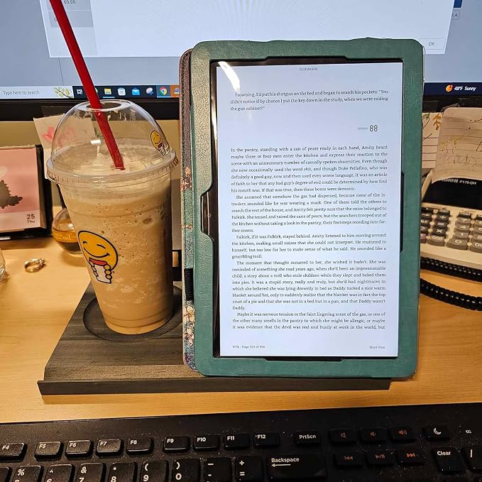 LITIVY Wooden Book Holder with Drink Holder, Wooden Triangle Bookmark Reading - Image 3