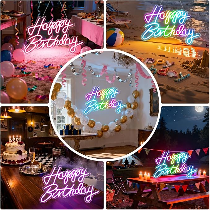 Happy Birthday Sign for Wall Decor, RGB Led Happy Birthday Neon Sign For Party - Image 3