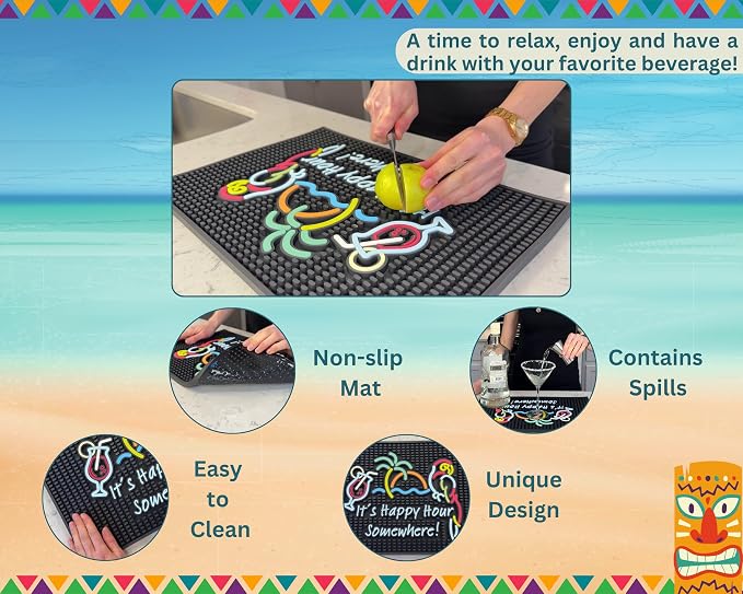 It's Happy Hour Somewhere Silicone Tiki Bar Mat 18x12 in, Happy Hour Sign - Image 4