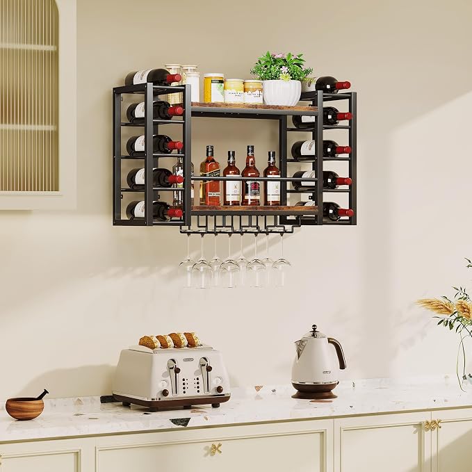 Homeiju Wall Mounted Wine Rack for 30 Bottles, Wider Side Compartments for - Image 5