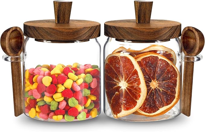 Small Glass Storage Jar with Lids Spoon Coffee Ground Canister Glass Food by Foyofly