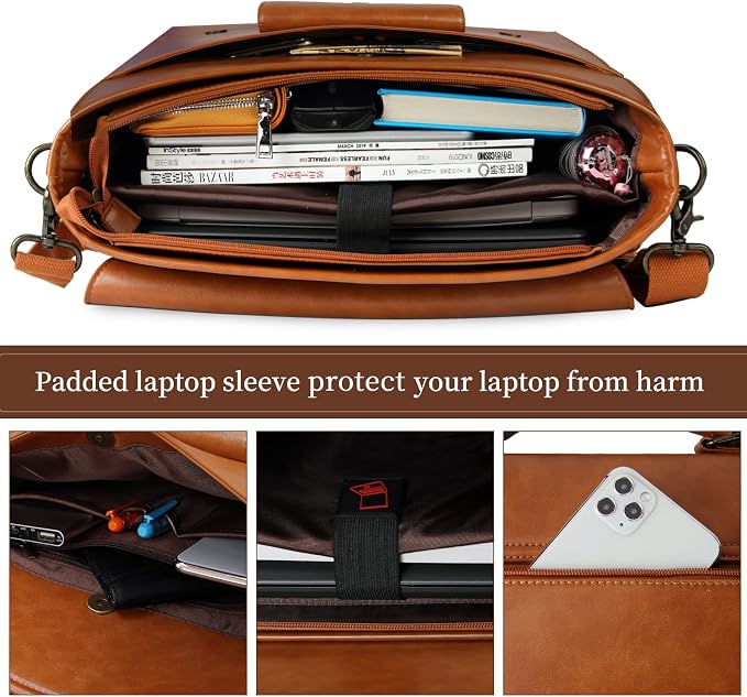 Leather Messenger Bag for Men 15.6 Inch Waterproof Vintage Leather Laptop - Image 4