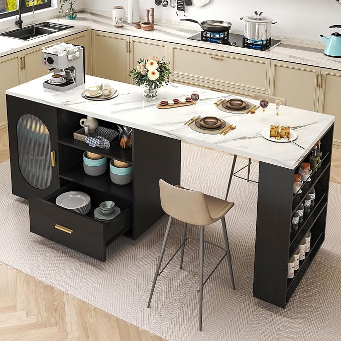HSH Kitchen Island with Storage, Mobile Kitchen Island Cart with Cabinet by HOMESWEETHOME