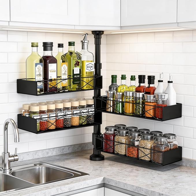 Mixoo Spice Rack Organizer Tension Pole, 4-Tier Adjustable Spice/Seasoning by Mixoo