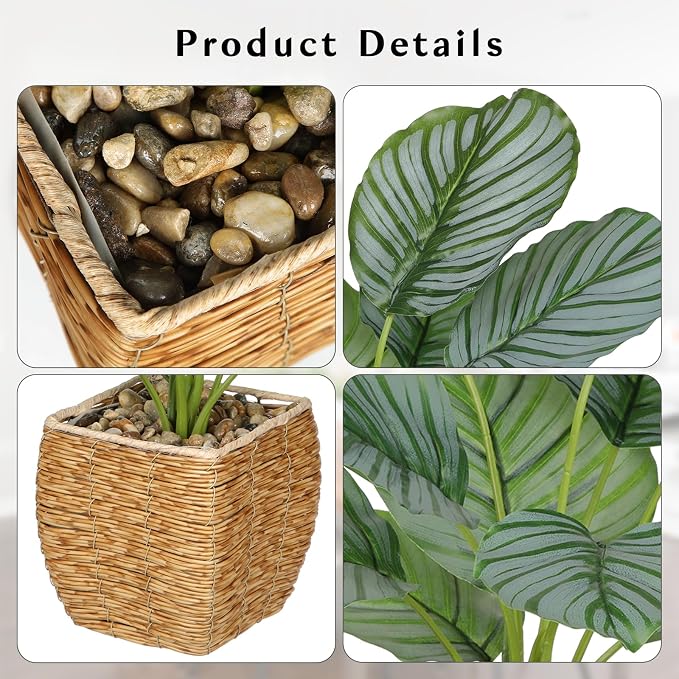 Briful Fake Plants Potted Calathea orbifolia Artificial Plants Indoor Realistic - Image 3