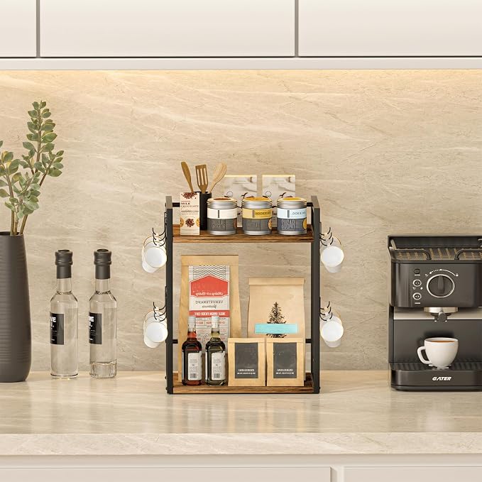 Dorhors 2 Tier Coffee Bar Accessories and Organizer, Wood Coffee Station - Image 5