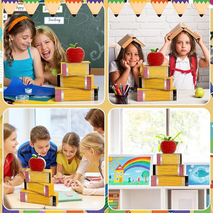Lineshading 4 Pcs Back to School Table Decorations Retro Red Apples Decor Back - Image 5