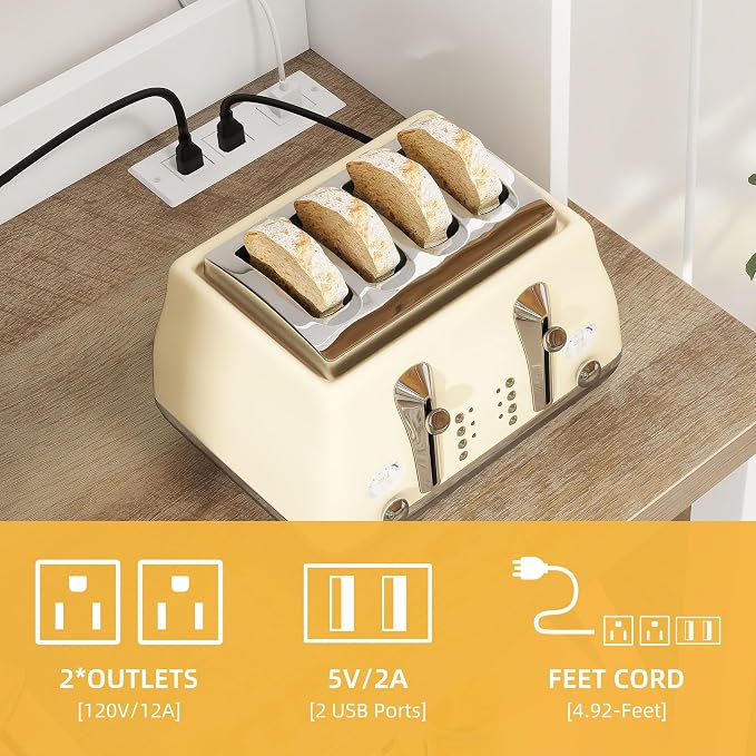 DWVO White Baker Rack with Power Outlet and Storage, Farmhouse Microwave Stand - Image 4