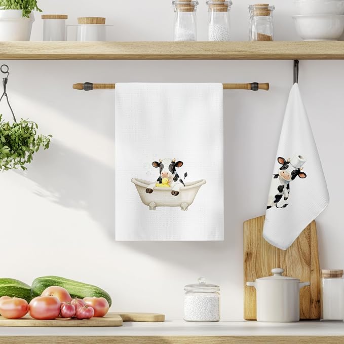 Funny Cow Bathroom Hand Towels, Cow Lover Gifts, Cute Bathing Calf Farm Animal - Image 2