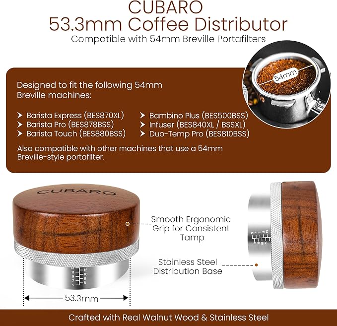 53.3mm Espresso Distributor 54mm – Adjustable Depth Coffee Leveler & - Image 2