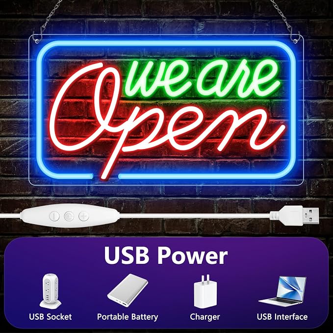 Neon We Are Open Signs for Business, 16.5''x 9'' Open Sign LED, Super Bright & - Image 5