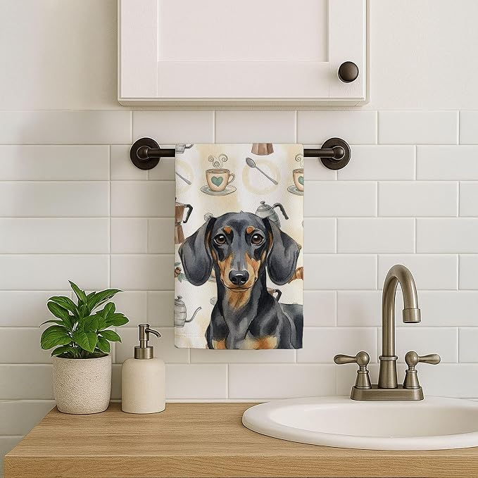 Caroline's Treasures Black and Tan Dachshund Coffee Bar Kitchen Towel Velour - Image 7