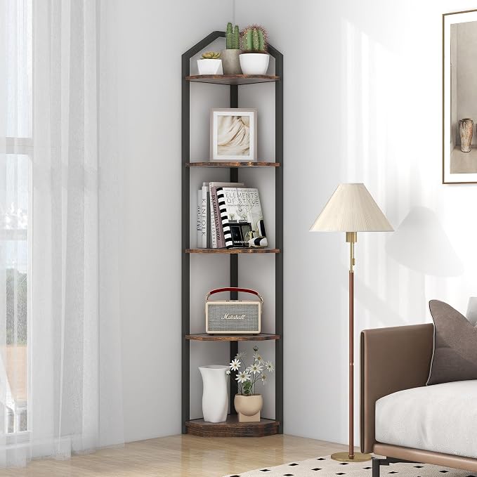Fun Memories 5 Tier Corner Shelf, 70” Corner Shelf Stand, Corner Bookshelf - Image 3