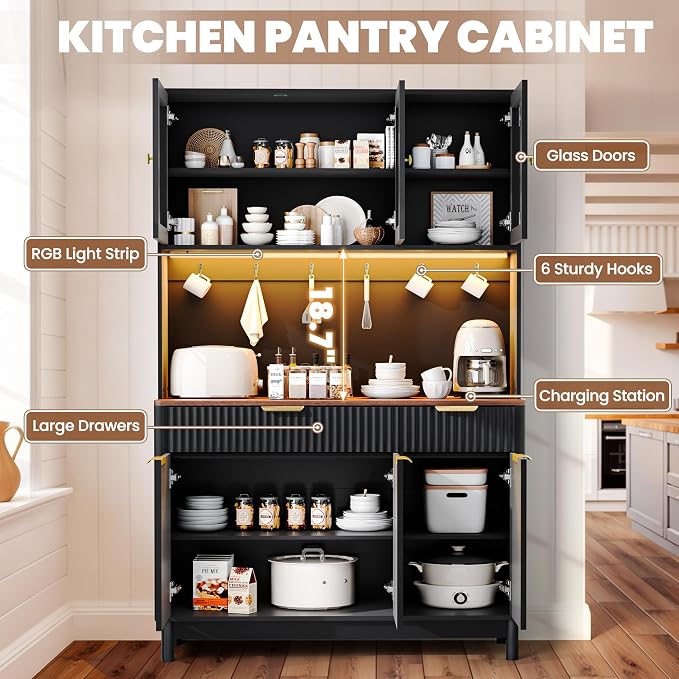71'' Fluted Kitchen Pantry Cabinet - Image 6
