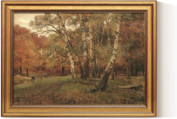 ARPEOTCY Autumn Forest Wall Art 12x16 Inch Gold Framed Canvas, Vintage Woodland by ARPEOTCY