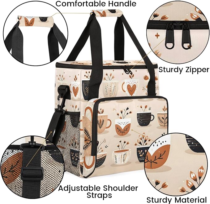 Cute Coffee Coffee Maker Carring Bag, Large Insulated Storage Organizer Case - Image 6