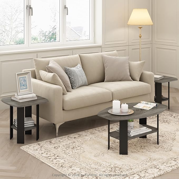 Furinno Simple Design Coffee Table, French Oak Grey/Black - Image 2