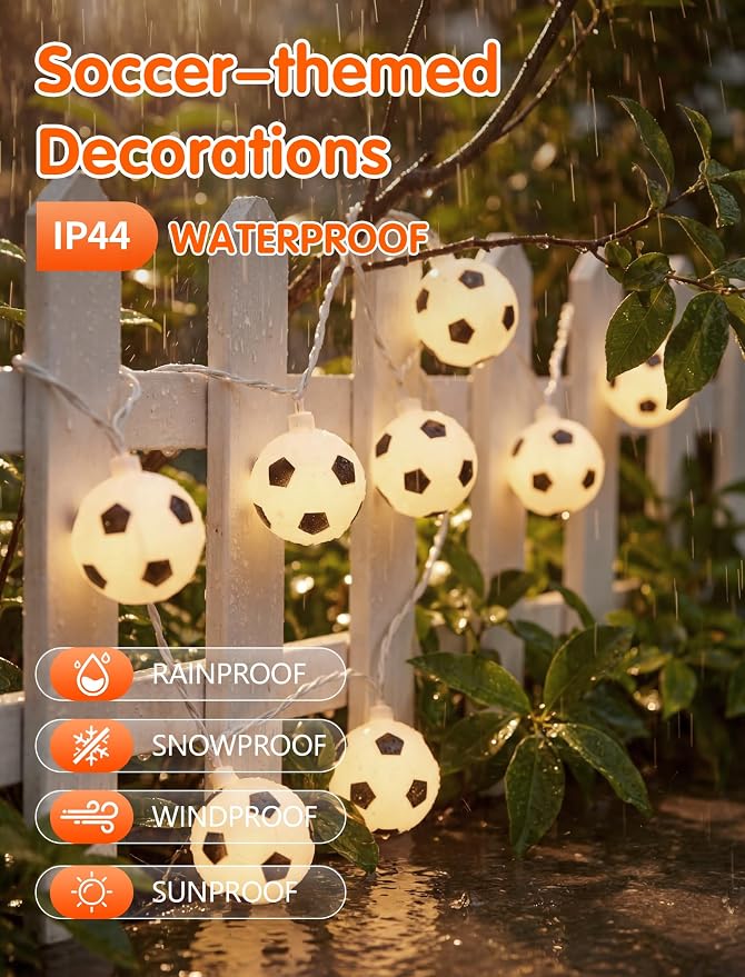 SUNSGNE Soccer String Lights Plug in, 8.5FT 10 LED Warm White Football Ball - Image 7