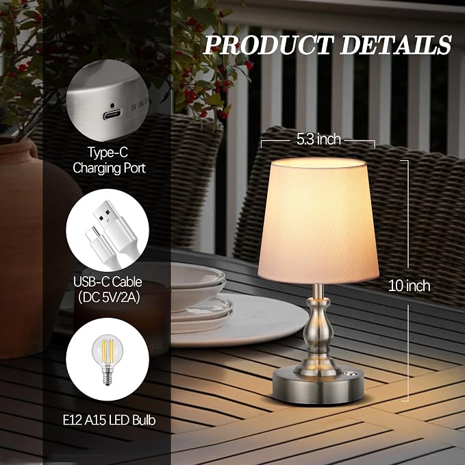 PARTPHONER Mini Cordless LED Table Lamp, 5200mAh Rechargeable Battery Operated - Image 5